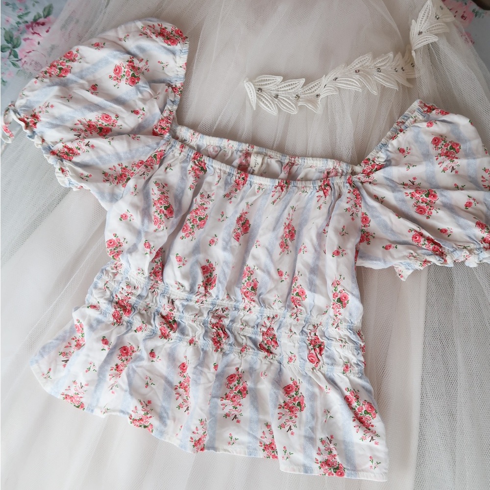Floral Puff Sleeve Kingston Grey Top